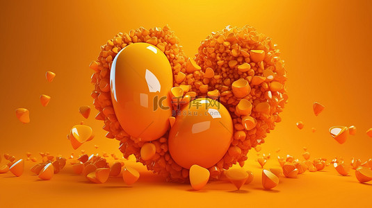 浪漫情人节艺术字背景图片_橙色之恋 3D 渲染抽象插图，具有令人惊叹的排版