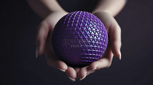 在 3d 渲染中双手握住紫色球体