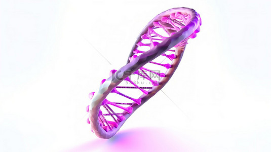 白色背景上紫色螺旋 DNA 的 3D 渲染隔离
