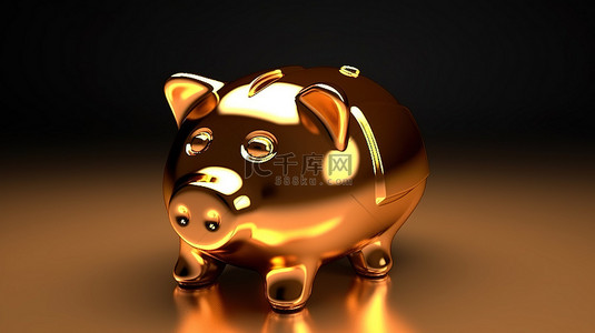 黄金存钱罐的 3D 渲染非常适合房地产或储蓄
