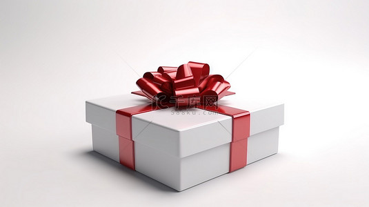 圣诞节和元旦的节日 3D 礼品盒渲染，白色背景上带有丝带