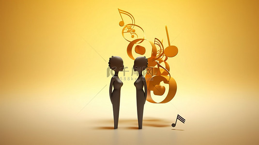 创意情侣背景图片_带有音符头的音乐情侣充足的复制空间 3D 渲染