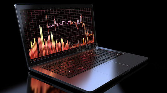 经济分析矢量图背景图片_使用笔记本电脑进行在线交易的 3d 渲染基金业务图的插图