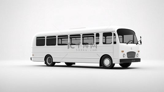 用于城市和郊区旅游广告和设计的空小型白色巴士的 3D 插图