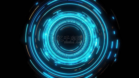 在 3D 渲染中带有条纹门户和蓝色霓虹灯发光分形的孤立背景