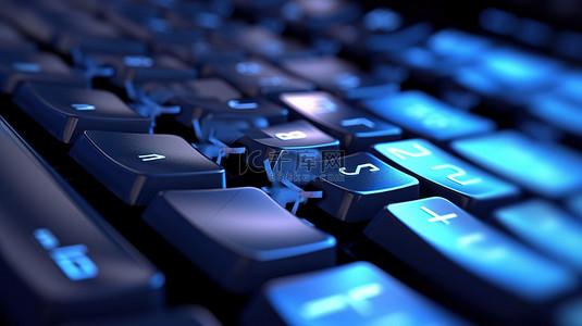 蓝色特写背景图片_带蓝色快速编程键的白色 PC 键盘的极端特写 3D 渲染