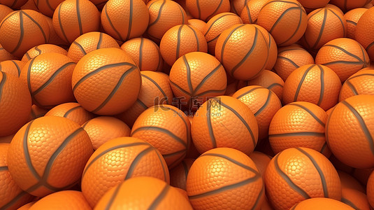 1 近距离 3D 渲染一堆橙色篮球作为背景