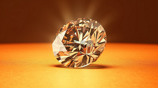 温暖赭石背景上传统切割钻石的 3D 渲染