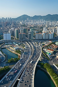 市中心区背景图片_韩国市中心区的鸟瞰图