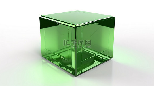 在白色背景下以 3D 渲染的绿色立方体对象