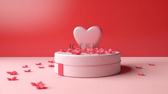 3D 渲染情人节礼品盒装饰传播欢乐