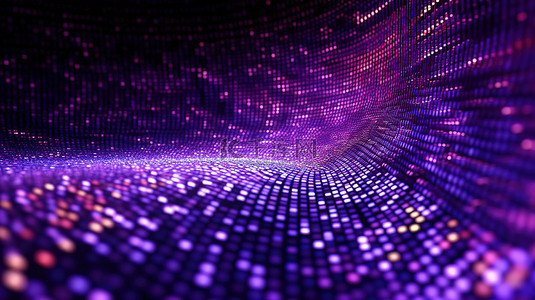 带有紫色闪亮点的抽象网格背景的 3D 渲染，营造出未来派的氛围