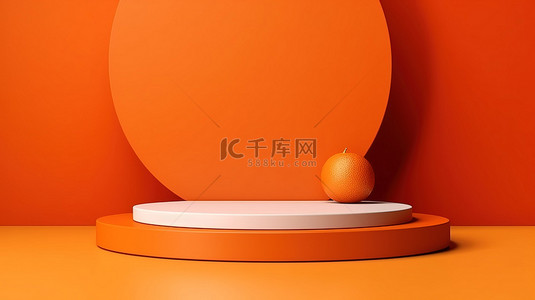 橙色样机背景图片_几何背景最小 3D 支架，用于亮橙色产品展示