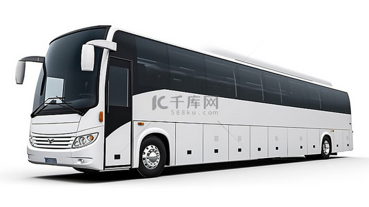 旅游巴士背景图片_白色背景上的白色旅游巴士在一堆巴士票上占据主导地位的 3D 渲染