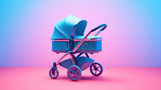 妈妈叫你吃火锅背景图片_在匹配颜色的背景下，以双色调粉色和蓝色呈现当代婴儿车的 3D 渲染
