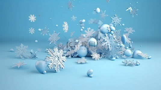 蓝色主题的 3d 渲染圣诞快乐冬天或新年快乐在闪闪发光的背景