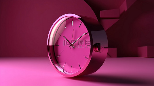 粉红色前视图时钟设计，具有现代图标符号和 3D 渲染，可实现准确计时