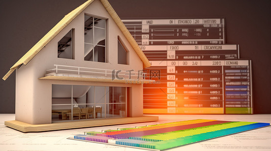 节能房屋建筑 3d 渲染蓝图与能源等级表