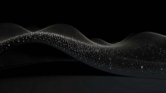 具有未来粒子效果的深黑色波浪的 3D 渲染动画