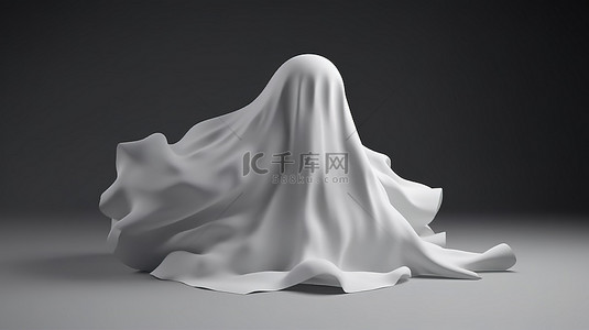 服装背景灰色背景图片_一个光谱白色幽灵漂浮在灰色画布 3D 渲染插图上方