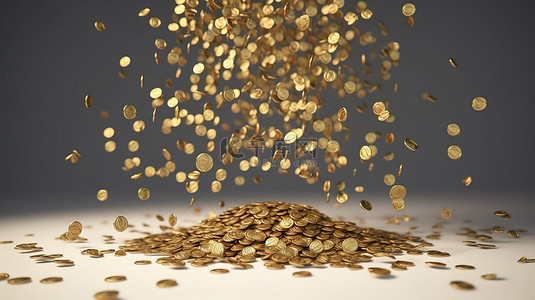 3d 渲染中的金钱树，金币层叠到地上，是投资的象征