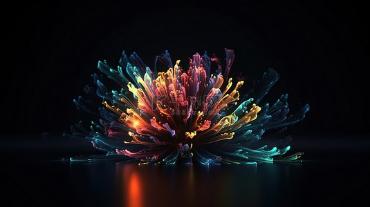 亮色光背景图片_花朵般的生长 深蓝色背景上的一系列彩色 3d 粒子线辐射光和光粒子