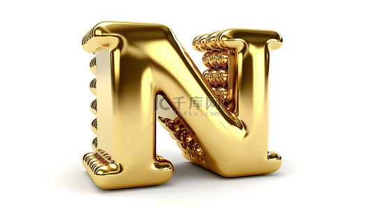 徽式背景图片_孤立的白色背景上的小金色字母 n 的 3d 插图