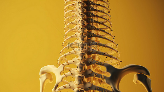 脊髓灰质炎背景图片_在充满活力的黄色背景下以 3D 渲染方式描绘的脊柱
