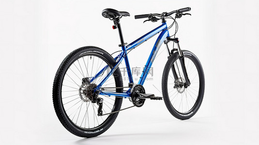 健身的的人背景图片_带有蓝色山地自行车的白色背景的 3D 渲染