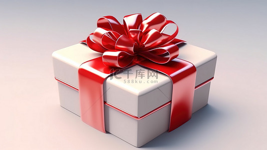 3d 圣诞礼品盒，配有优雅的红丝带和蝴蝶结包装插图