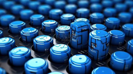 带有 3D 蓝色桶的键盘象征在线石油定价概念