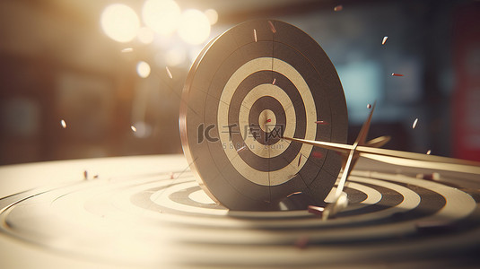 业务目标和公司目标的概念表示，其中 3D 箭头击中目标板的中心