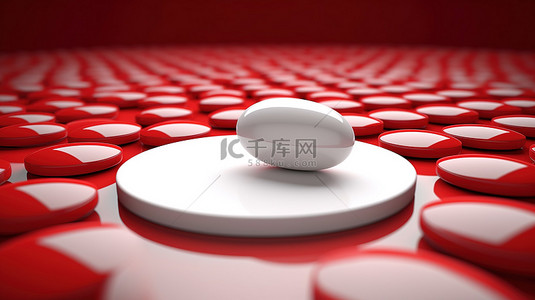 药房背景背景图片_充满活力的红色背景上红色和白色药丸的药房概念 3D 渲染