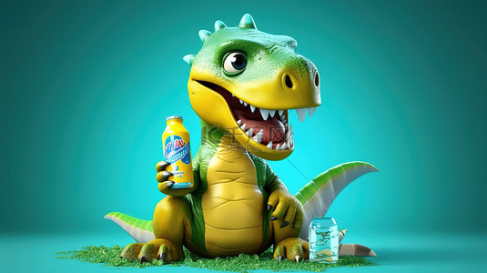 个性卡通形象背景图片_有趣的苏打水携带3D恐龙个性