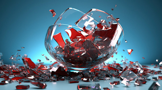 破碎的玻璃胜利庆祝胜利的 3D 插图