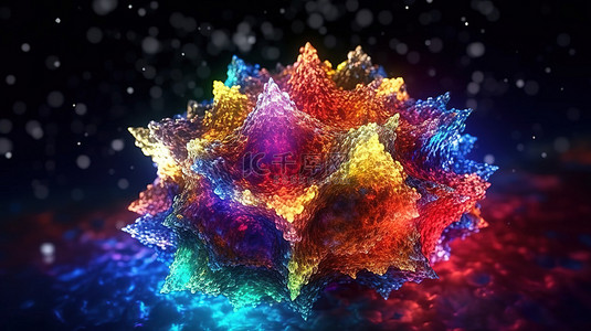 辐射星团在 3D 渲染的星空宇宙背景下以鲜艳的色彩照亮