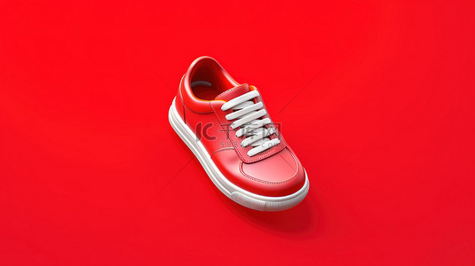 运动鞋服装图标的 3d 红色按钮渲染