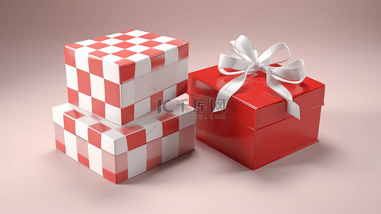标贴标签背景图片_3d 红色和白色礼品盒和协调贴纸