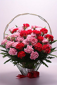 粉色康乃馨花束与红色康乃馨