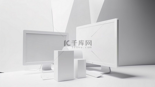 白粘土模型的 3D 渲染全部集中在一台台式计算机上，并在立方体上显示显示器
