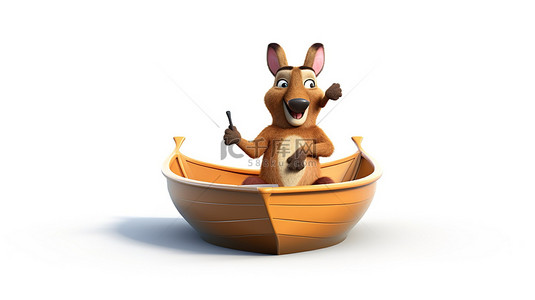 一只幽默的袋鼠在 3D 船上做出大拇指朝下的手势