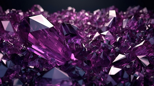 水晶图形背景图片_抽象紫色紫水晶 3d 渲染中的水晶背景