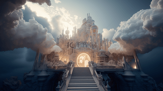 梦幻城堡背景图片_天堂梦幻城堡蓝天白云广告背景