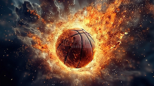 火热的篮球爆炸的 3d 渲染