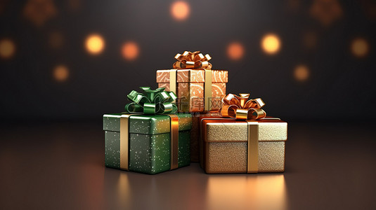 逼真的 3D 礼品盒系列呈现圣诞快乐和新年庆祝活动