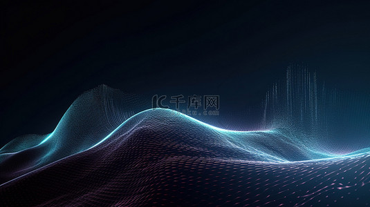空间技术插图中具有移动点和线的动态波的未来 3D 渲染