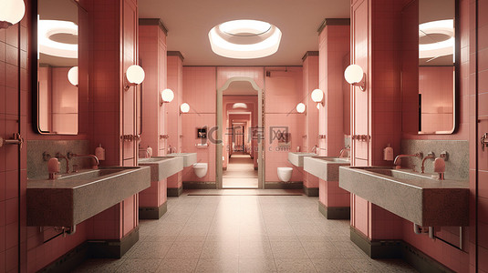 公共卫生花边背景图片_时尚现代的公共卫生间室内 3D 渲染
