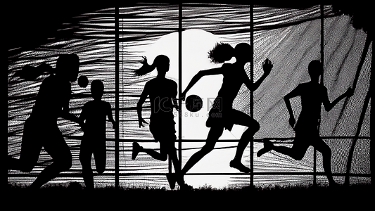 卡通运动男孩背景图片_运动打球场地黑白背景