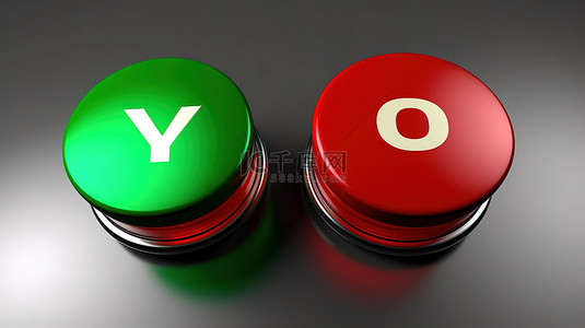 绿色确认按钮和红色拒绝按钮的 3d 渲染