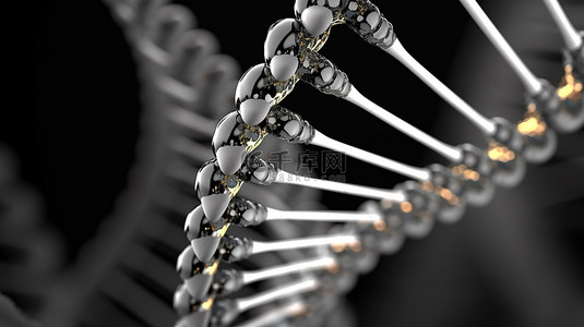 基因医疗背景图片_灰色背景与 3D 渲染 DNA 螺旋完美的复制空间